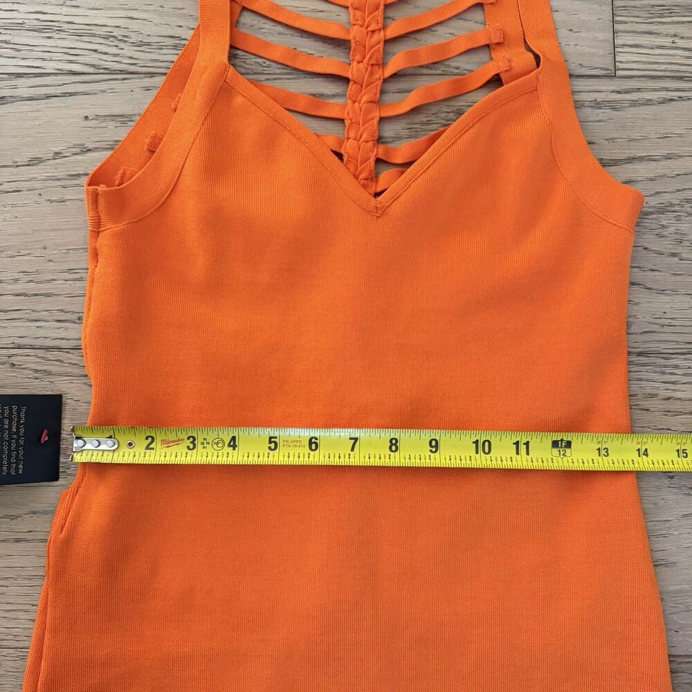 Bebe Brigit Braided Back Bandage Dress Neon Orange Strappy Bodycon L NWT - Picture 5 of 11